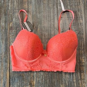 NWT Daisy Fuentes Vibrant Coral Lace Bra